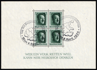 1937 Third Reich, Germany, Souvenir Sheet (Mi. Bl. 7, Special Cancellation)