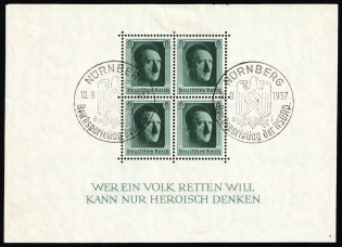 1937 Third Reich, Germany, Souvenir Sheet (Mi. Bl. 7, Special Cancellation NUREMBERG)