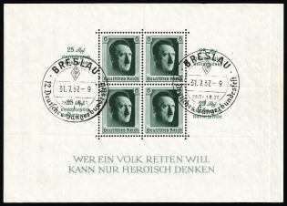 1937 Third Reich, Germany, Souvenir Sheet (Mi. Bl. 9, Special Cancellation WROCLAW, CV $120)