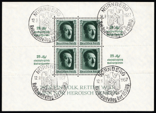 1937 Third Reich, Germany, Souvenir Sheet (Mi. Bl. 11, Special Cancellation NUREMBERG, CV $80)