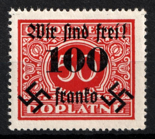 1938 100h on 50h Occupation of Rumburg Sudetenland, Germany (Mi. 41, Signed, CV $20)