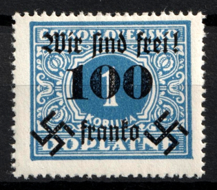 1938 100h on 1k Occupation of Rumburg Sudetenland, Germany (Mi. 43, Signed, CV $20)