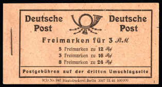 1946 Compete Booklet with stamps of Allied Zone of Occupation, Germany, Excellent Condition (Mi. MH 50, 5 x Mi. 920, 3 x Mi. 923, 8 x Mi. 925, CV $80)