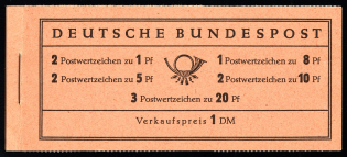 1958-60 Compete Booklet with stamps of German Federal Republic, Germany, Excellent Condition (Mi. MH 4 Y II, 2 x Mi. 285, 2 x Mi. 179, 2 x Mi. 183, 3 x Mi. 185, 1 x 182, CV $120)