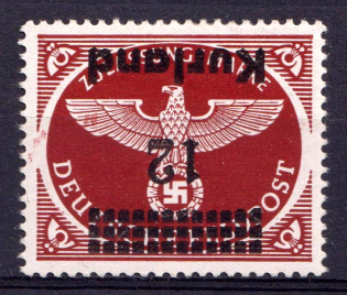 1945 12pf Kurland, German Occupation, Germany (Mi. 4 A K, INVERTED Overprint, CV $230)