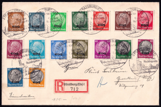 1941 Alsace, German Occupation, Germany, Registered Cover from Strasbourg (Mi. 1 - 16, Full Set, CV $700)