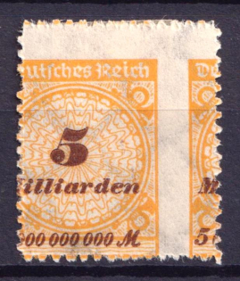 1923 5m Weimar Republic, Germany (Mi. 327 B, SHIFTED Roulette)