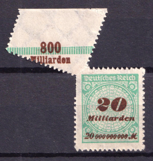 1923 20m Weimar Republic, Germany (Mi. 329 B, Foldover)