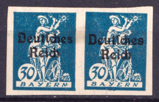 1920-21 30pf Weimar Republic, Germany, Pair (Mi. 123 U, 123 U PF I, IMPERFORATED, Dot after 'N' in 'Bayern', CV $80)