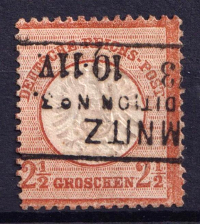 1872 2.5gr German Empire, Large Breast Plate, Germany (Mi. 21 a, Canceled, CV $130)