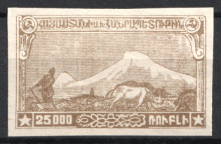 1921 25000r 1st Constantinople Issue, Armenia, Russia Civil War (Yellow Brown Proof)