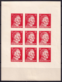 12pf United States US Anti-Germany Propaganda, Hitler-Skull, Souvenir Sheet (Private Issue)