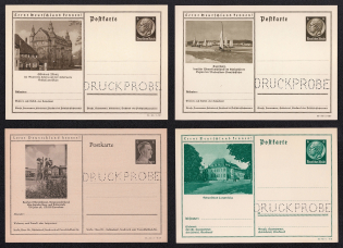 1934-42 Hindenburg, Hitler, Third Reich, Germany, 4 Postal Cards (Proofs, Druckproben)