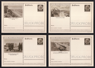 1935 Hindenburg, Third Reich, Germany, 4 Postal Cards (Proofs, Druckproben)