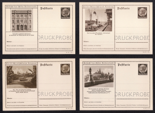 1935 Hindenburg, Third Reich, Germany, 4 Postal Cards (Proofs, Druckproben)