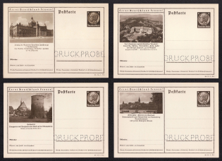 1936 Hindenburg, Third Reich, Germany, 4 Postal Cards (Proofs, Druckproben)