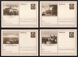 1936 Hindenburg, Third Reich, Germany, 4 Postal Cards (Proofs, Druckproben)
