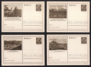 1936 Hindenburg, Third Reich, Germany, 4 Postal Cards (Proofs, Druckproben)