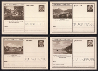 1936 Hindenburg, Third Reich, Germany, 4 Postal Cards (Proofs, Druckproben)
