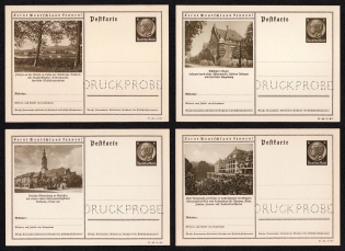 1937 Hindenburg, Third Reich, Germany, 4 Postal Cards (Proofs, Druckproben)
