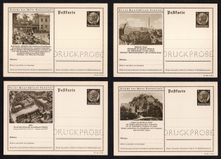 1937 Hindenburg, Third Reich, Germany, 4 Postal Cards (Proofs, Druckproben)