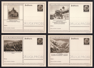 1937 Hindenburg, Third Reich, Germany, 4 Postal Cards (Proofs, Druckproben)