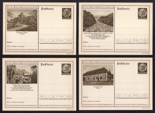 1937 Hindenburg, Third Reich, Germany, 4 Postal Cards (Proofs, Druckproben)