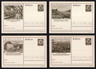 1938 Hindenburg, Third Reich, Germany, 4 Postal Cards (Proofs, Druckproben)