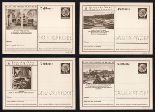 1938 Hindenburg, Third Reich, Germany, 4 Postal Cards (Proofs, Druckproben)