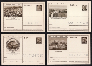 1938 Hindenburg, Third Reich, Germany, 4 Postal Cards (Proofs, Druckproben)
