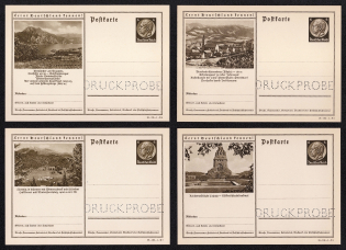 1938 Hindenburg, Third Reich, Germany, 4 Postal Cards (Proofs, Druckproben)
