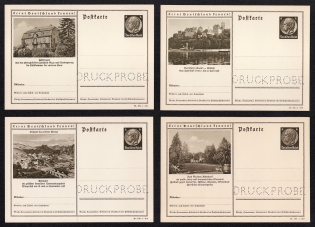 1938 Hindenburg, Third Reich, Germany, 4 Postal Cards (Proofs, Druckproben)