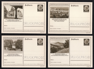 1938 Hindenburg, Third Reich, Germany, 4 Postal Cards (Proofs, Druckproben)