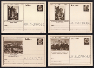 1940 Hindenburg, Third Reich, Germany, 4 Postal Cards (Proofs, Druckproben)