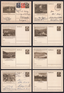 1936 Hindenburg, Third Reich, Germany, 8 Postal Cards