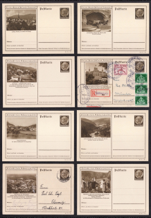 1936 Hindenburg, Third Reich, Germany, 8 Postal Cards
