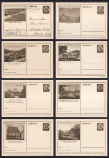 1936 Hindenburg, Third Reich, Germany, 8 Postal Cards