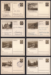 1937 Hindenburg, Third Reich, Germany, 8 Postal Cards