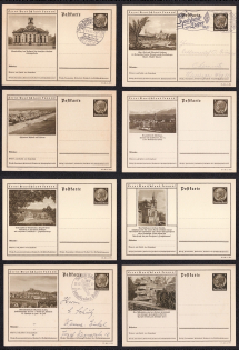 1937 Hindenburg, Third Reich, Germany, 8 Postal Cards