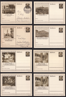 1937 Hindenburg, Third Reich, Germany, 8 Postal Cards