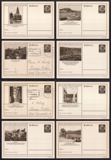 1937 Hindenburg, Third Reich, Germany, 8 Postal Cards