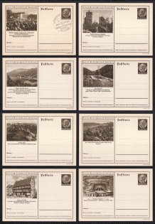 1937 Hindenburg, Third Reich, Germany, 8 Postal Cards