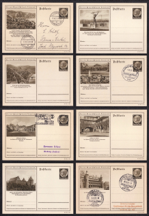 1937 Hindenburg, Third Reich, Germany, 8 Postal Cards