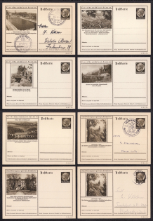 1937 Hindenburg, Third Reich, Germany, 8 Postal Cards