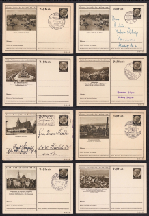 1937 Hindenburg, Third Reich, Germany, 8 Postal Cards