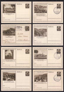 1937 Hindenburg, Third Reich, Germany, 8 Postal Cards