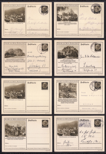 1937 Hindenburg, Third Reich, Germany, 8 Postal Cards