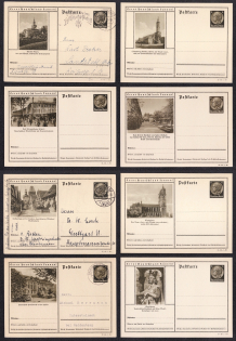 1937 Hindenburg, Third Reich, Germany, 8 Postal Cards