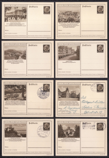 1938 Hindenburg, Third Reich, Germany, 8 Postal Cards