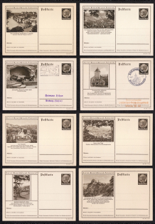 1938 Hindenburg, Third Reich, Germany, 8 Postal Cards
